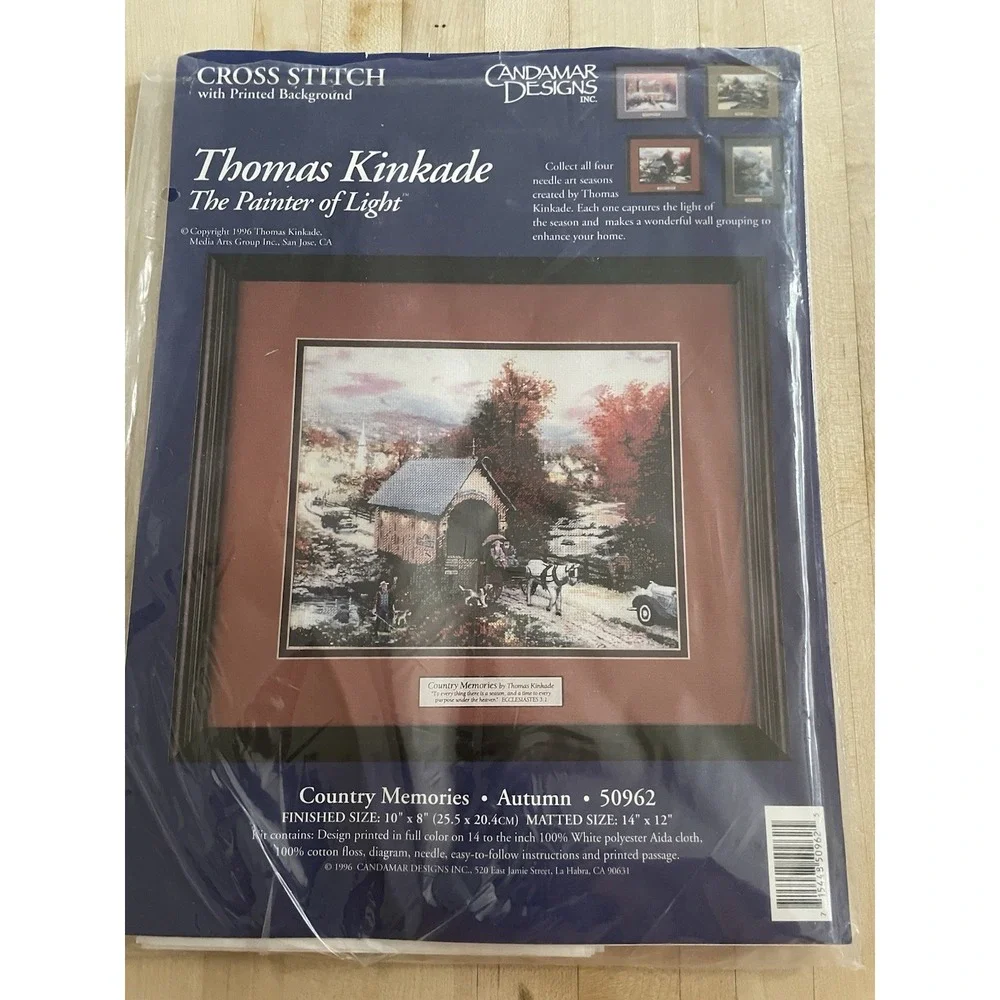 Thomas Kinkade Covered Bridge Country Memories Fall Autumn Printed Cross Stitch